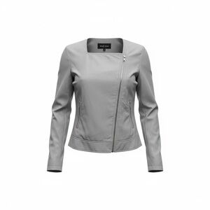 Black Rivet Gray Faux Leather Zipper Pockets Bomber Biker Jacket Women’s Small